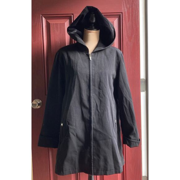 Croft and Barrow Rain Jacket Coat Women Black M Velvet Lined Hood Full Zip Sleek - Picture 1 of 11